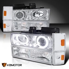 Fits 1988-1993 Chevy C/K 1500 Sierra LED Halo Projector Headlights+Bumper Lamps
