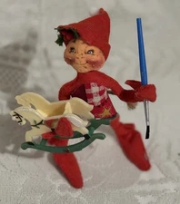 Annalee Dolls Vtg 97' Christmas Elf With Rocking Horse Handmade 6" Red Poseable
