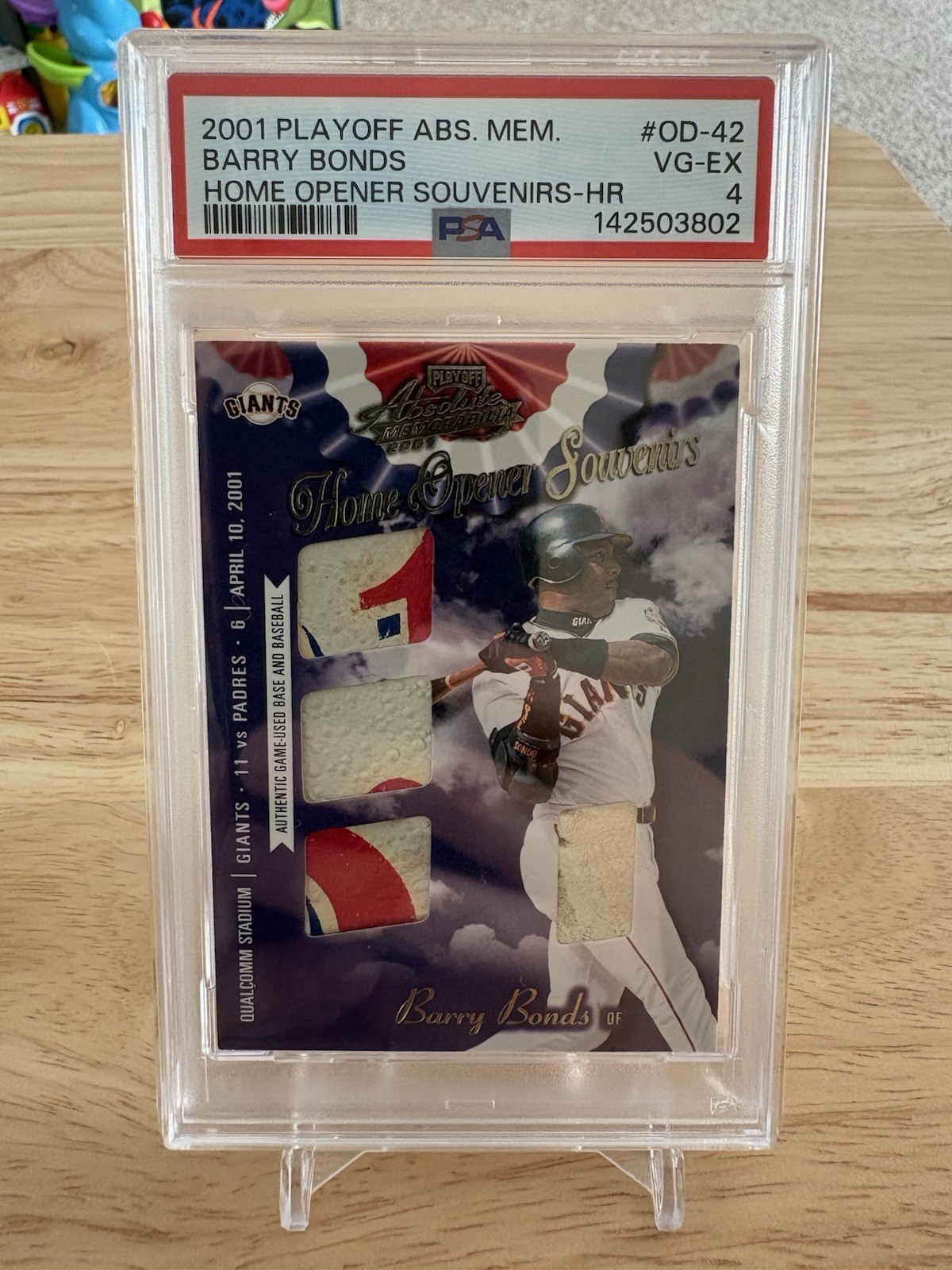 2001 Playoff Barry Bonds /25 Home Opener Souvenirs HR #OD-42 Game Used PSA 4 EX