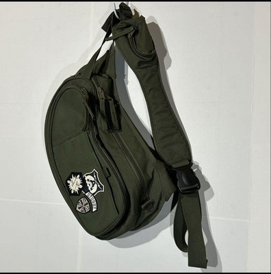 Stussy 00s Y2K Olive Green Sling Bag with Patches Unique Stussy 00s Y2K Olive Green Sling Bag with Patches Unique