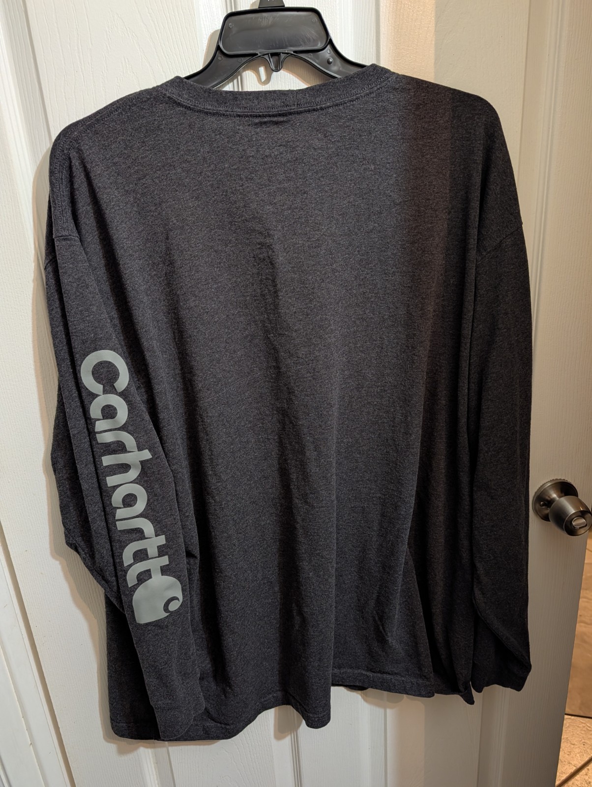 USED Carhartt Men's T Shirt 3XL Dark Grey Spellout Original Fit Long Sleeve