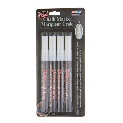 4 Pack White Bistro Chalk Marker Fine Point Set for Glass Chalkboards