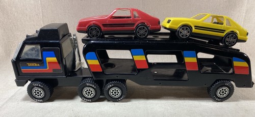 Vintage TONKA CAR TRANSPORTER CARRIER HAULER, 2 Ford Mustang Cars, Driver #55123 - Picture 2 of 15