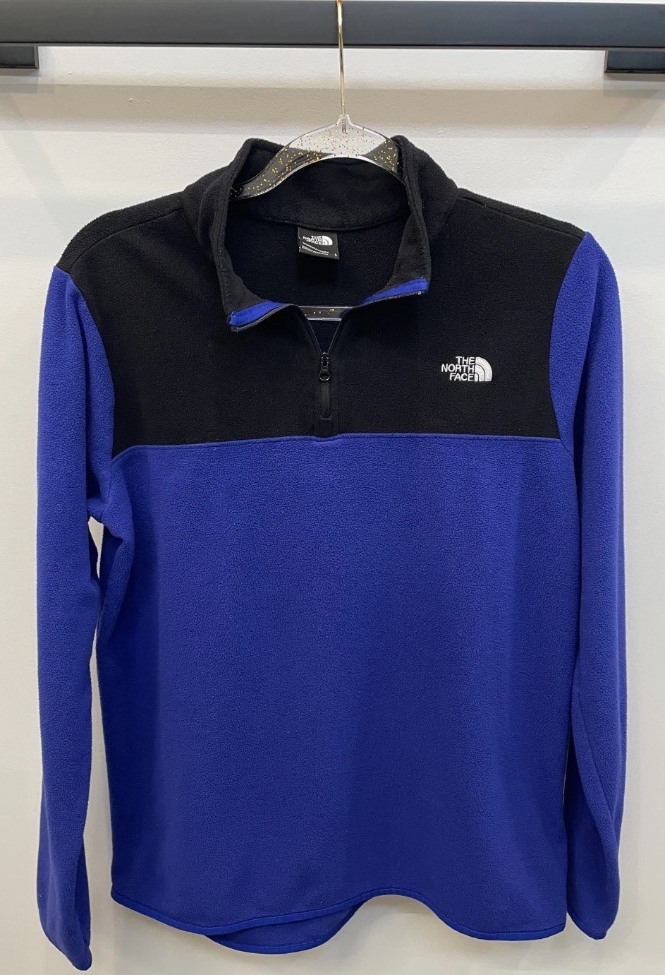 North Face Fleece 1/4 Zip Women L Blue Black Colorblock Jacket Outdoor Hiking