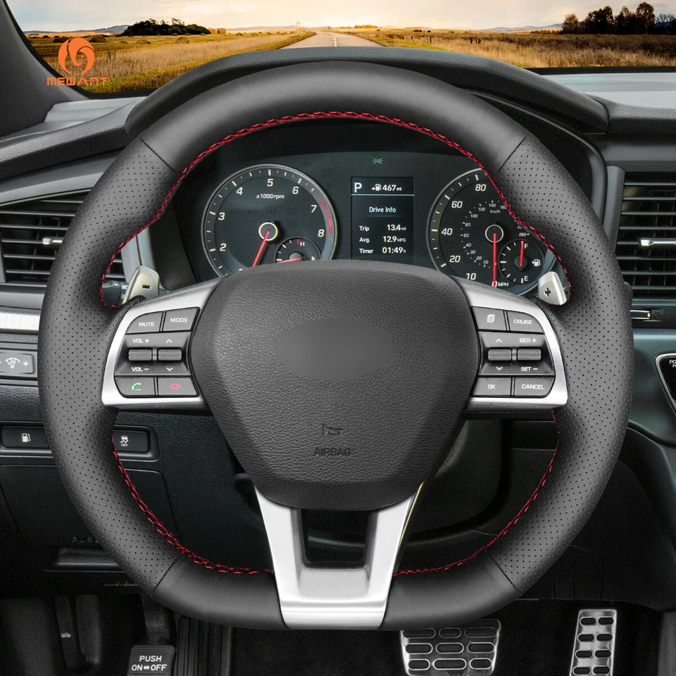 Black PU Leather Car Steering Wheel Cover for Hyundai Sonata (D Shape) 2017-2018 - Image 3 of 4