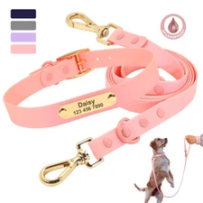 Waterproof Rubber Dog Collar and Leash Set Custom Nameplate Adjustable Lead S-L 
