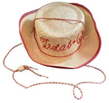 VTG Child  s  Texas  Cowboy Straw Hat Chin Cord RARE