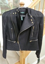 RALPH LAUREN - NWT Black Linen Biker Jacket Gold Hardware - Size 6 BEAUTIFUL