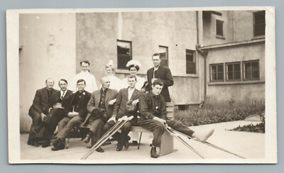 Hospital Patients  Hard Luck Bunch  Los Angeles RPPC Antique CRUTCH Photo Nurse
