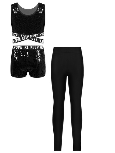 Kids Girls Suit Dance Outfit Criss Cross Straps Set Bottom Shorts Comfortable - Picture 5 of 49
