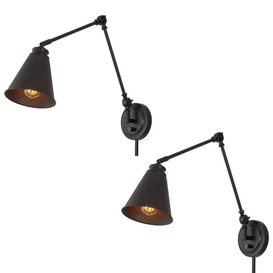 18" Vintage Industrial Swing Arm Wall Lamp-Plug In/Wall Mount+Cord Covers 2pack - Image 3 of 4