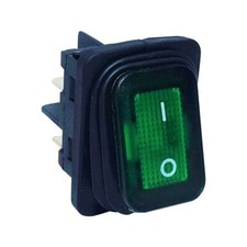 Rocker Switch 16A Green ON-OFF Double Pole 4 Pin 240V & Weatherproof Cover