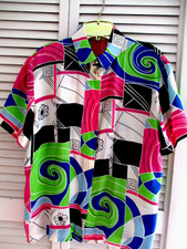 VTGE LOUIS FERAUD SILK BLOUSE BUTTON DOWN SHORT SLVE MULTICOLOR SIZE 42 GERMANY1