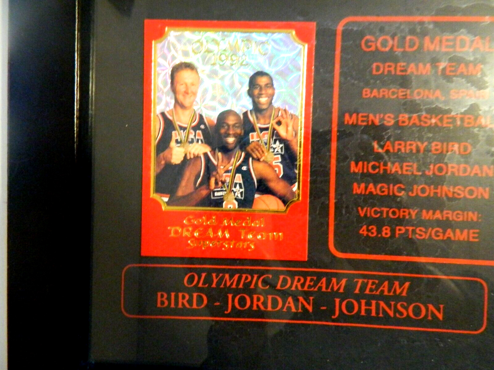 Gold medal dream team superstars Bird-Jordan-Johnson ltd edit card framed. BB2 thumbnail 2