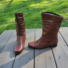 Vintage 90s y2k Brown Leather Slouchy Boho Western Cowboy Cowgirl Boots