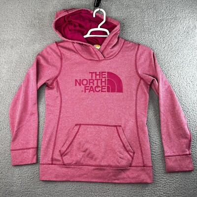 The North Face Womens Hoodie Sweatshirt Pink Spellout Heathered Long Sleeve S