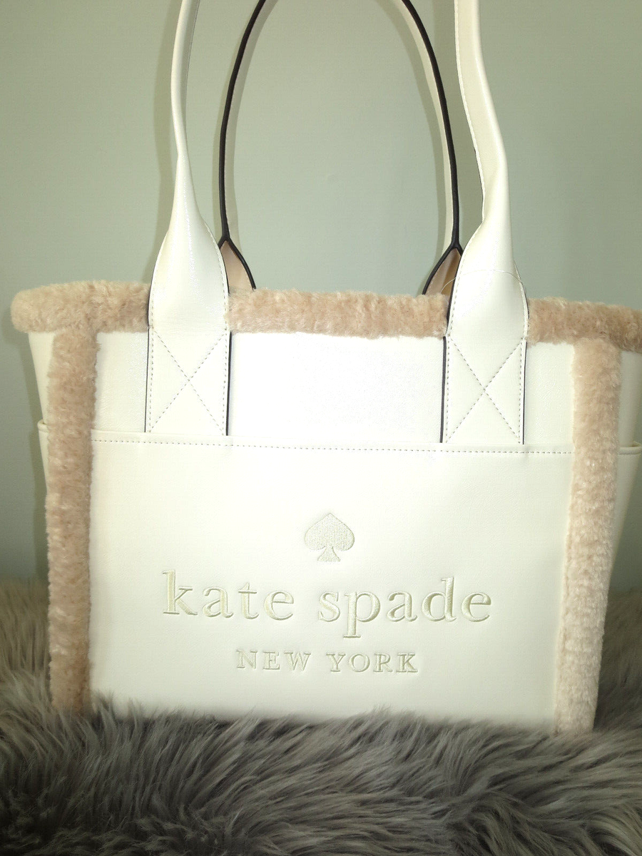 Kate Spade Jett Faux Shearling Fur Winter White Meringue Logo