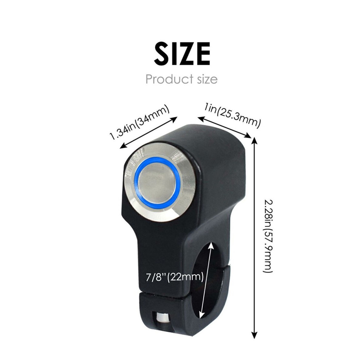 Motorcycle Handlebar Switch - 7/8" Mount Start/Horn Button With Blue Light (12V, Waterproof) - View #8