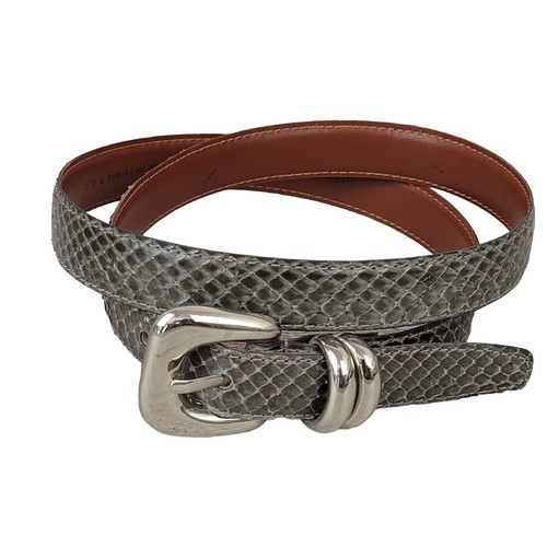 Vintage Genuine Snakeskin Belt Gray Python Style Gold Buckle  display picture 1