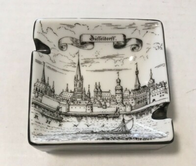 Vintage Stadt-Sparkasse Dusseldorf Ash Tray Mini Black White Ceramic 3''*3''
