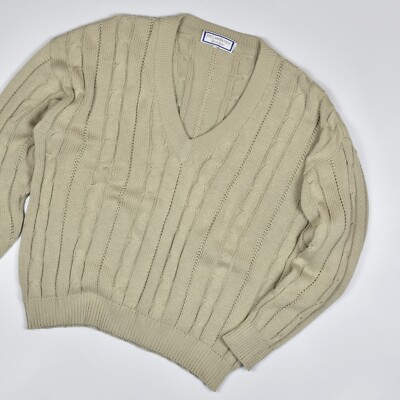 YVES SAINT LAURENT Vintage Men's Sweater Pullover Cable-Knit V