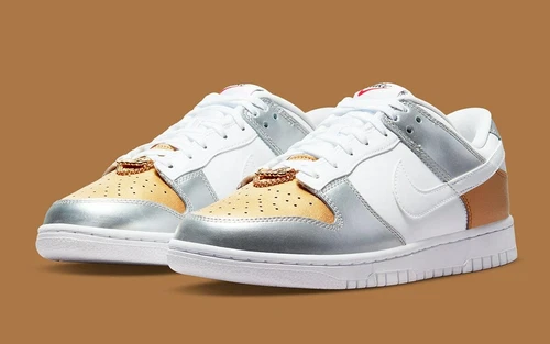 AUTHENTIC NIKE Dunk Low SE Gold Silver Metallic DH4403 700 Women size