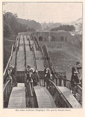 Gravity Steeple Chase - Carousel London England - 1902 ~10x14cm -