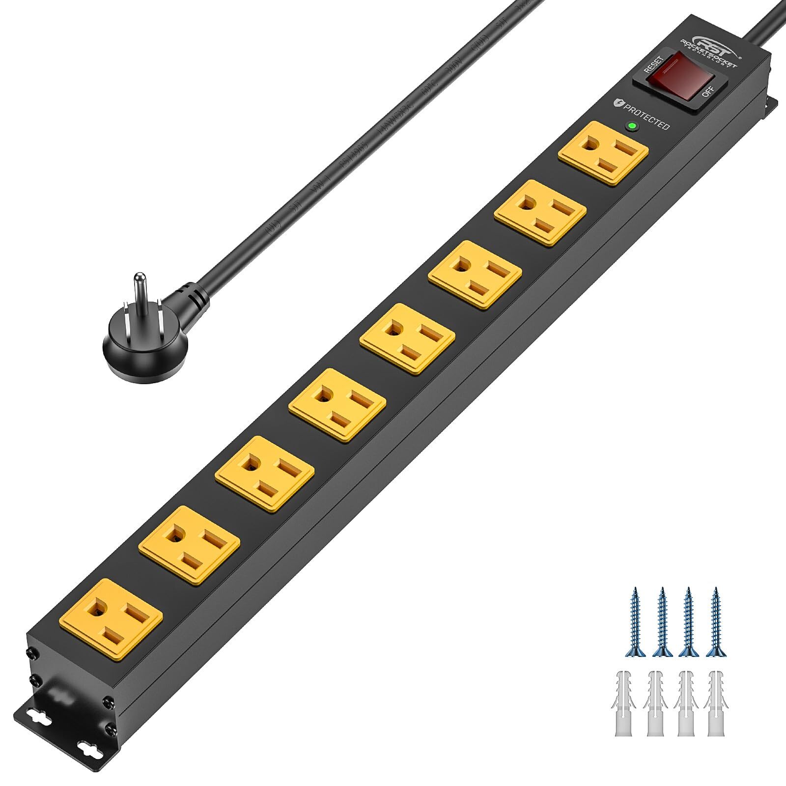 CRST 8 Outlet Metal Long Power Strip, 2100J Heavy Duty Surge Protector Power ...