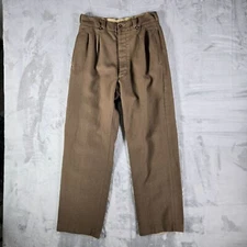Vintage 1950s French Military Korean War Era Brown Wool Work Pants (29x30)