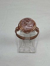 Handmade Copper Wire Wrap Pink Tones Glass Bead Ring Size 6 1/2 161
