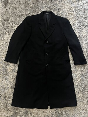 Silver Cloud Cashmere Wool Blend Black Trench Coat Sz 44 R