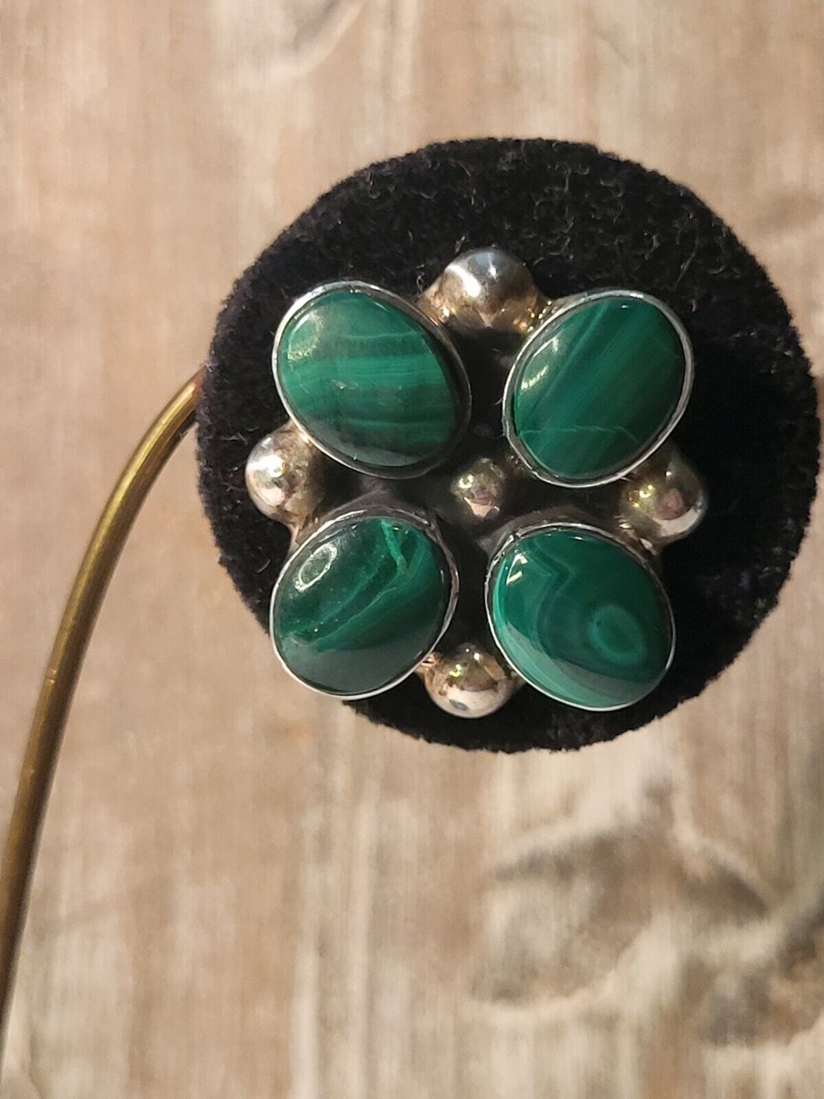 Vintage Mexican Sterling Silver Malachite Stud Pi… - image 2