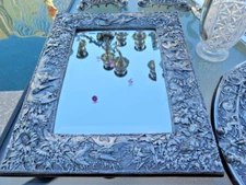RARE MINT Sterling Silver REPOUSSE MIRROR Bird Insect Flower JAPANESE KIRK style