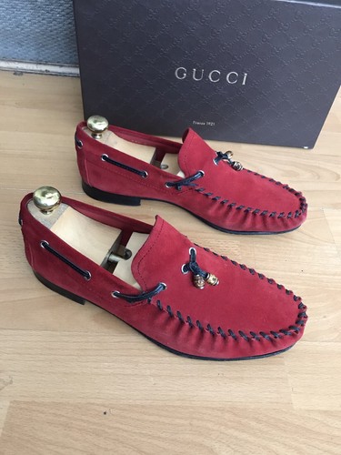 Gucci Mens red suede Bamboo tassel Loafers Shoe Uk 9.5