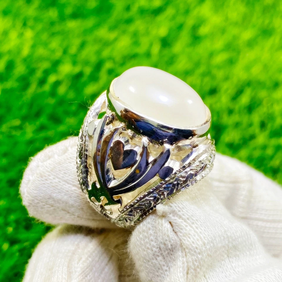 Anillo de piedra lunar natural anillo de piedra lunar original anillo de piedra lunar real para mujer Foto 4 de 4