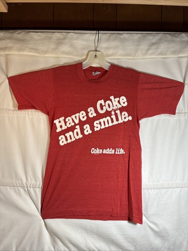 VTG 80’s T-Shirt “Have A Coke And A Smile” Woman’s Red Tee USA Size XXS 15” SS