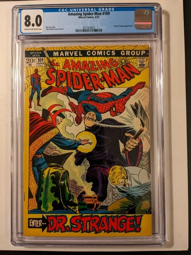 Amazing Spider-Man  #109 CGC 8.0 1st Dr. Strange on ASM cover Stan Lee 1972
