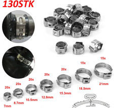 130pcs 7-21mm Single Ear Stepless Hose Clamps Assortment Rings Stainless Steel