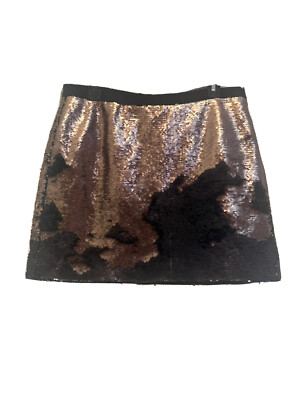 Ted Baker Womens London Camouflage Sequin Mini Skirt Black Gold Sz
