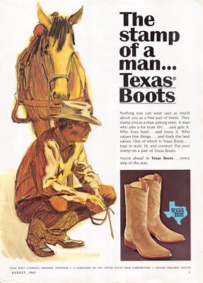 Texas Brand Boots Print Ad The Stamp of a Man Lebanon Tennessee Texas Boots