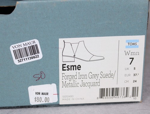 Toms Esme Boot Forged Iron Grey Suede/Metallic Jacquard Ankle Bootie Size 7 - Picture 6 of 9