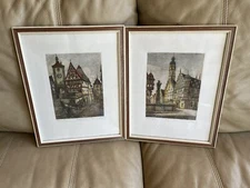 Ernst Geissendorfer "Rothenburg Tauter” Set Of 2 Prints Signed Framed Etch