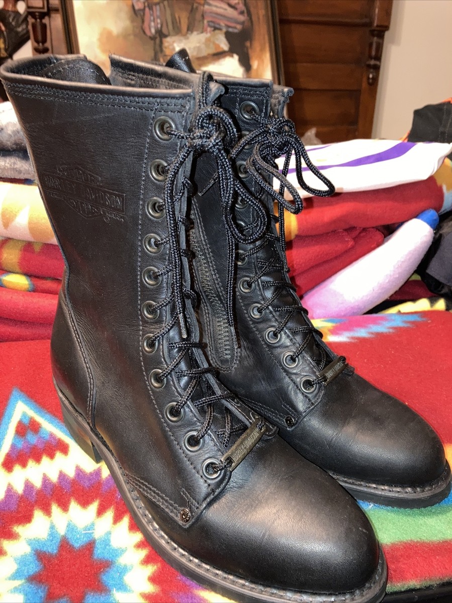 Harley Davidson Black Leather Biker Motorcycle Zip Lace 