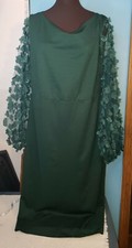 SHEIN Curve Size 2XL Polyester Green Midi Dress Sheer Puff Long sleeves w/petals