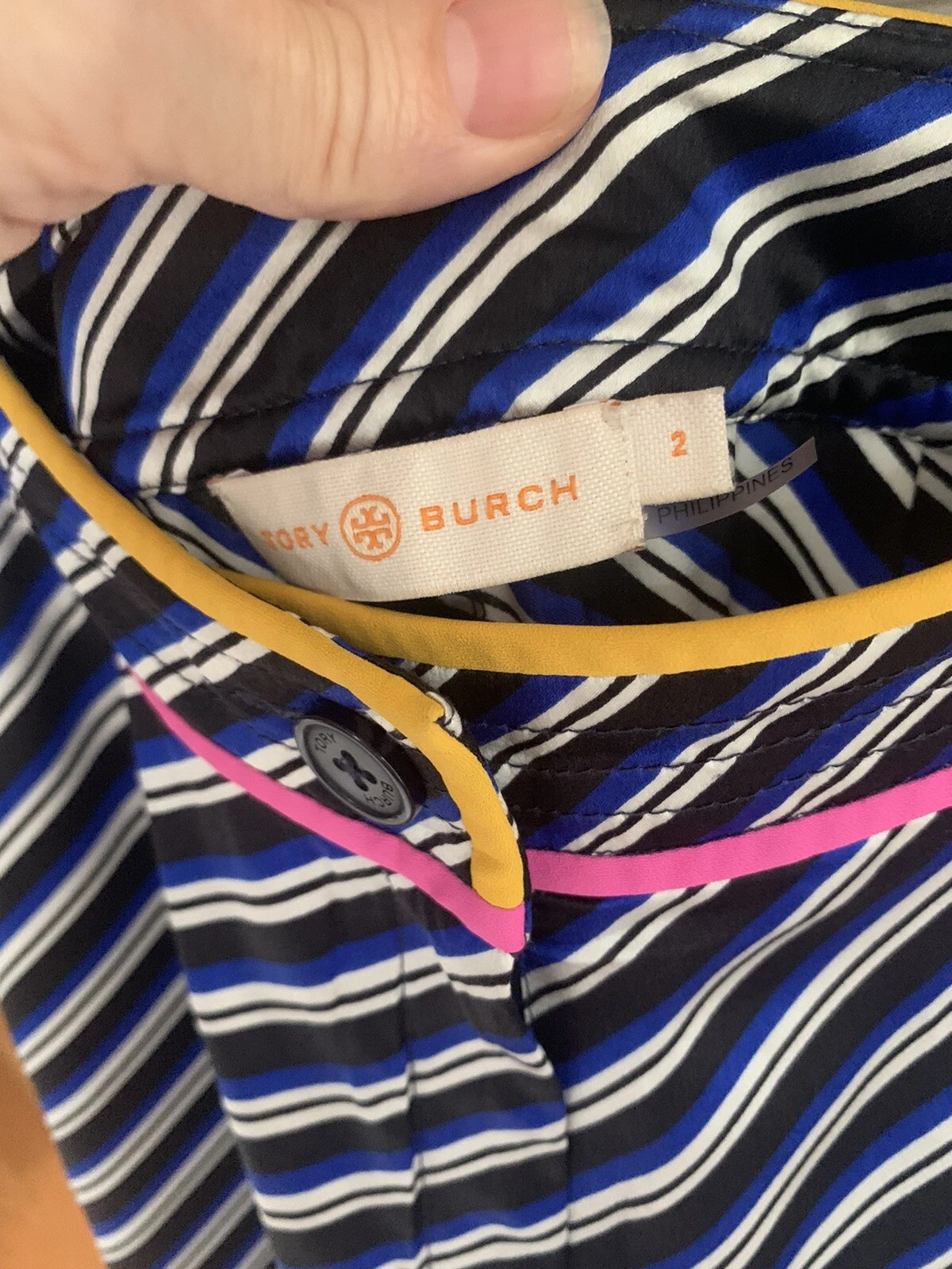 Pantalone Tory Burch Navy multi righe gamba larga 100% seta