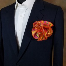 NEW - Men's 2-in-1 Pouf Round Pocket Square - Orange Swirl