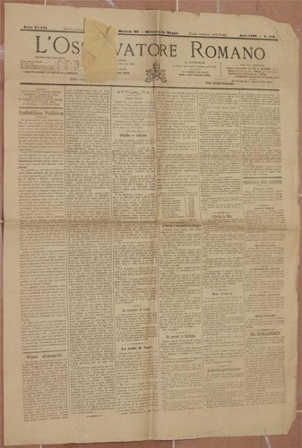 L'OSSERVATORE ROMANO 23 24 MAGGIO 1899 NAPOLI CUNEO SARDEGNA ARRESTI BUDDUSO