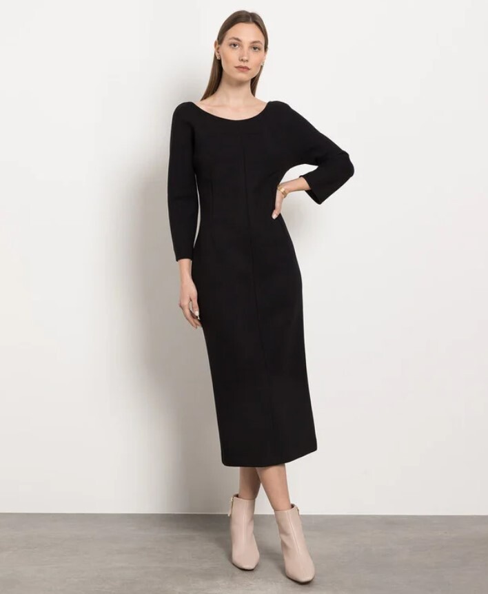 The Row Women's Black Tulip Wool 3/4 Sleeve Midi Dress Size