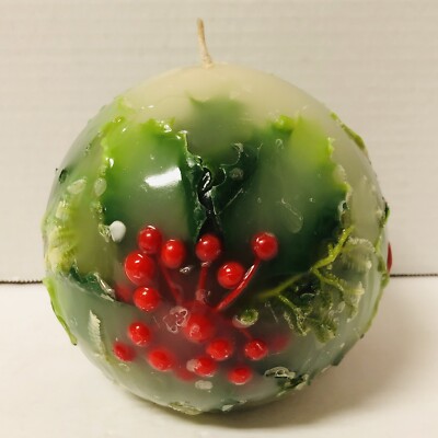 Vintage Christmas Candle Display 5  Ball Plastic Holly Berries Fleur De Lite USA