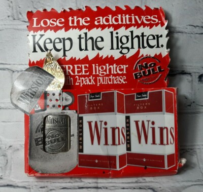 Winston New Vtg Flip Top No Bull Logo Oval Textured Fire Starter Lighter